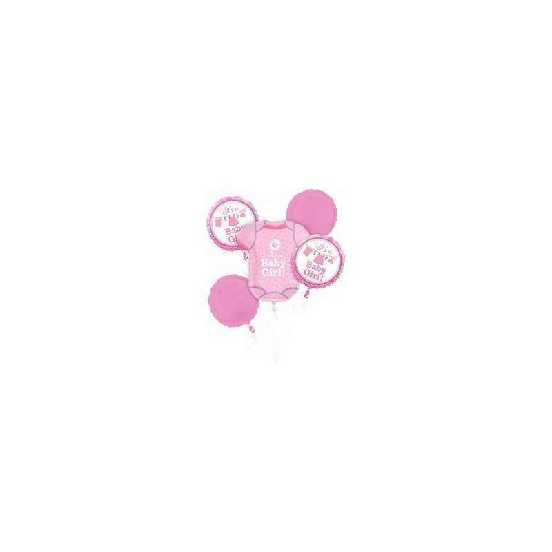BOUQUET DE 5 BALLONS METALLIQUES BABY GIRL ROSE