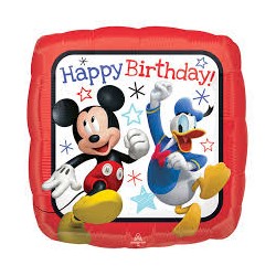 BALLON METALLIQUE CARRE MICKEY 43CM HAPPY BIRTHDAY