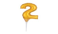 BALLON METALLIQUE PIQUE GATEAU CHIFFRE 2 15CM OR