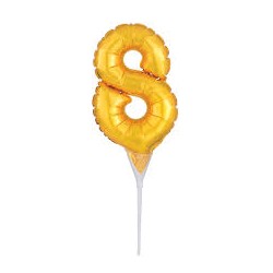 BALLON METALLIQUE PIQUE GATEAU CHIFFRE 8 15CM OR