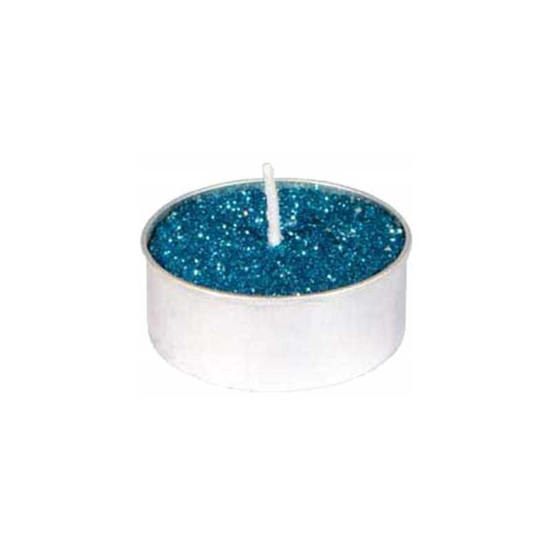 6 BOUGIES CHAUFFE-PLAT BLEU PAILLETTE 3.5 CM