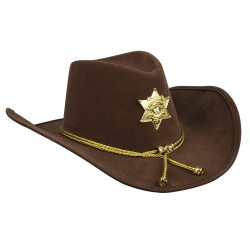 CHAPEAU DE COW BOY MARRON AVEC ETOILE DE SHERIF