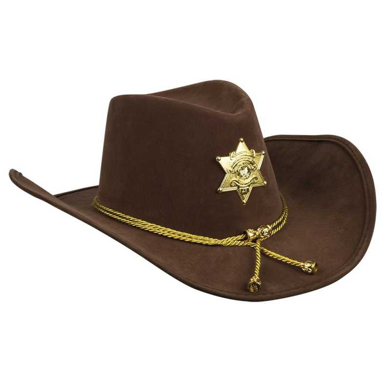 CHAPEAU DE COW BOY MARRON AVEC ETOILE DE SHERIF