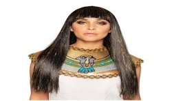 PERRUQUE LONGUE AVEC FRANCHE NOIR REINE DU NIL CLEOPATRE