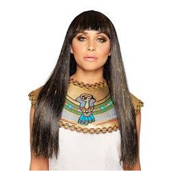 PERRUQUE LONGUE AVEC FRANCHE NOIR REINE DU NIL CLEOPATRE