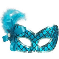 DEMI-MASQUE SIRENE EFFET ECAILLE BLEU AVEC PLUMES 