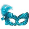 DEMI-MASQUE SIRENE EFFET ECAILLE BLEU AVEC PLUMES