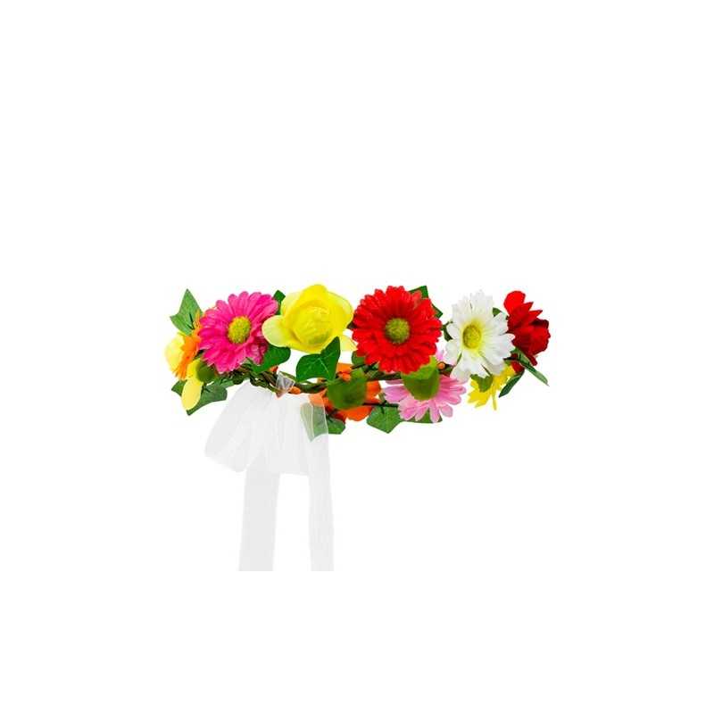 DIADEME BANDEAU OU TOUR DE TETE A FLEURS JAUNE ORANGE ET JAUNE ET RUBAN