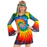 DEGUISEMENT ROBE HIPPIE MULTICOULEUR AVEC BANDEAU TAILLE L