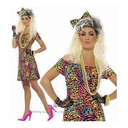 DEGUISEMENT DISCO ROBE LEOPARD FLUO TAILLE S