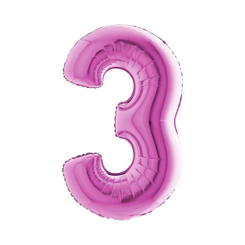 BALLON METALLIQUE CHIFFRE 3 ROSE FUSCHIA 102 CM