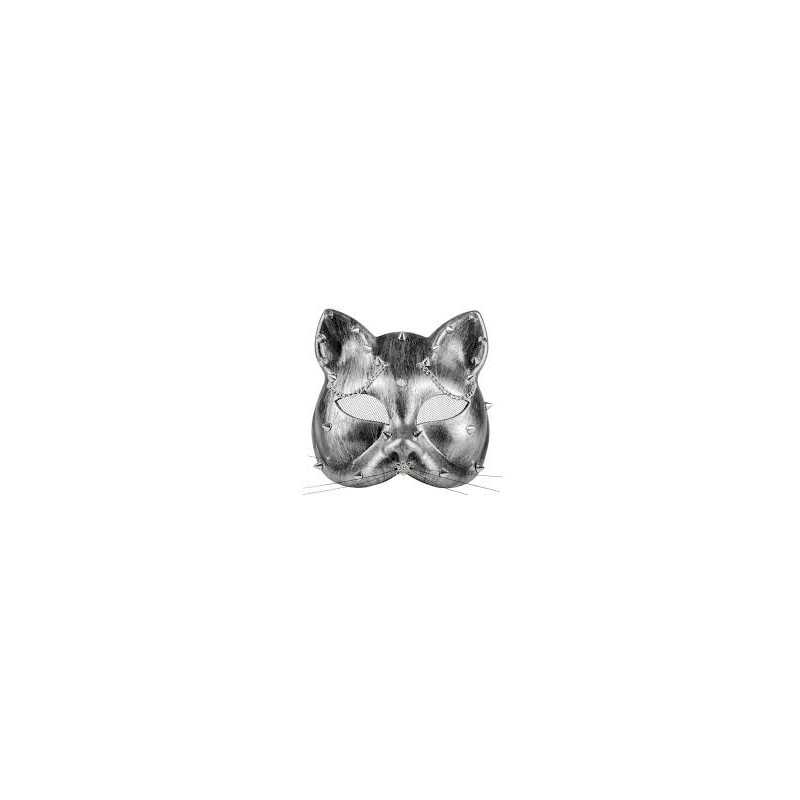 MASQUE CHAT GRIS STEAMPUNK AVEC PIQUE 