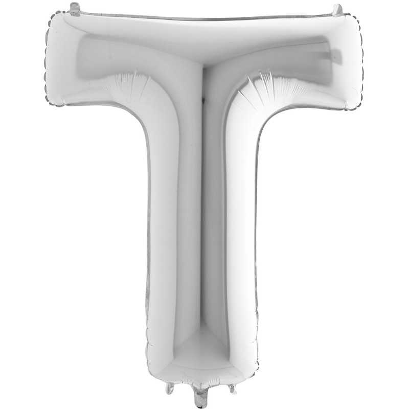 BALLON METALLIQUE LETTRE T ARGENT 101CM