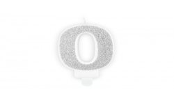 BOUGIE CHIFFRE 0 PAILLETTE ARGENT 7 CM