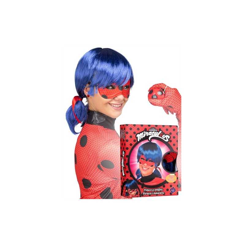 PERRUQUE + MASQUE MIRACULOUS LADYBUG COUETTES BLEUES