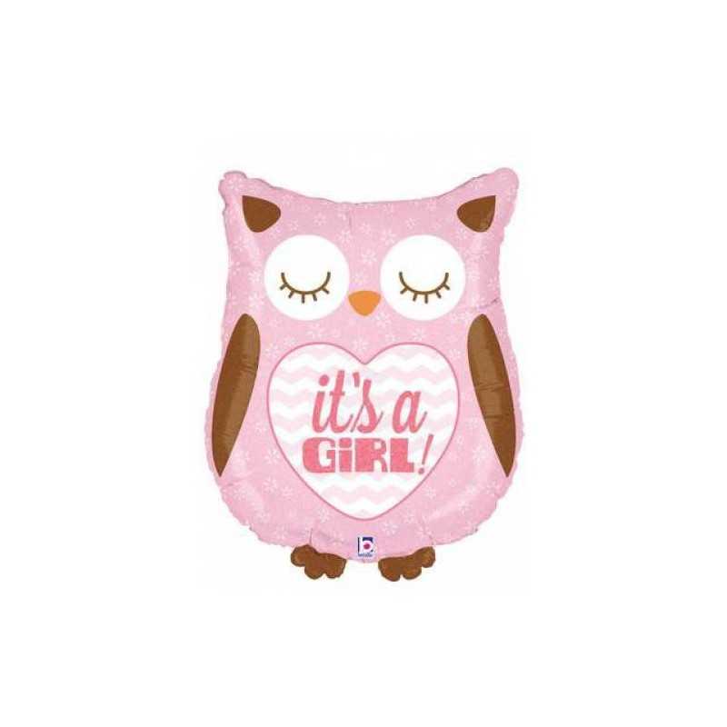 BALLON METALLIQUE 66CM IT'S A GIRL HIBOU HOLO