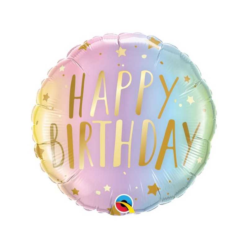 BALLON METALLIQUE HAPPY BIRTHDAY PASTEL ETOILE 46 CM