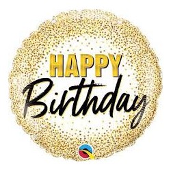 BALLON METALLIQUE ROND HAPPY BIRTHDAY CONFETTIES OR 46 CM