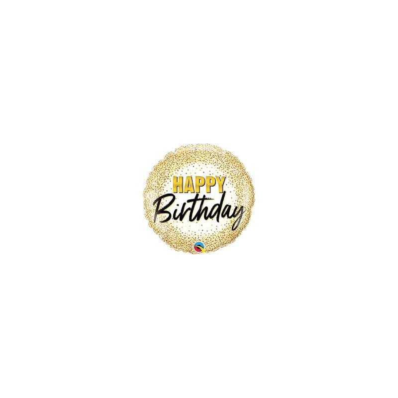 BALLON METALLIQUE ROND HAPPY BIRTHDAY CONFETTIES OR 46 CM