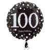 BALLON METALLIQUE 45CM HAPPY BIRTHDAY 100 NOIR OR HOLO