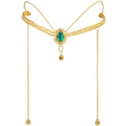 DIADEME METALLIQUE MEDIEVAL ELFIQUE OR PIERRE VERTE