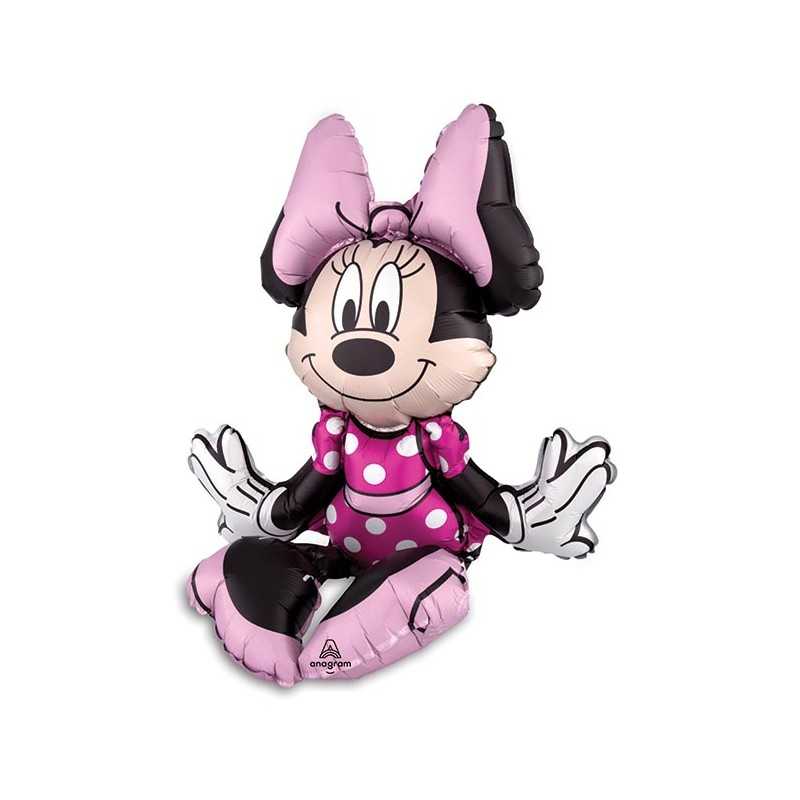 BALLON METALIQUE MINNIE ROSE ASSISE A L'AIR 45 X 48 CM