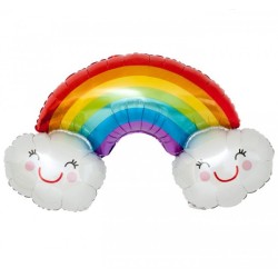 BALLON METALLIQUE ARC EN CIEL + 2 NUAGES 93 X 55 CM