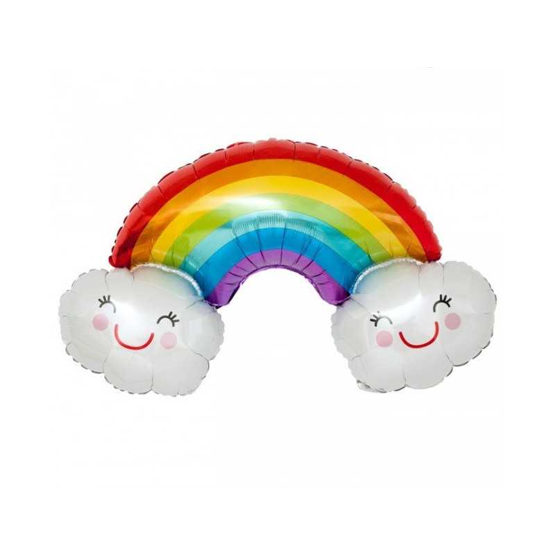 BALLON METALLIQUE ARC EN CIEL + 2 NUAGES 93 X 55 CM