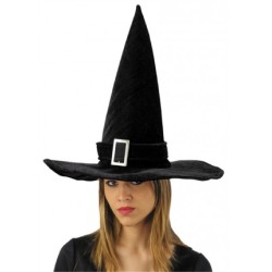 CHAPEAU SORCIERE POINTUE NOIR AVEC BOUCLE ARGENT