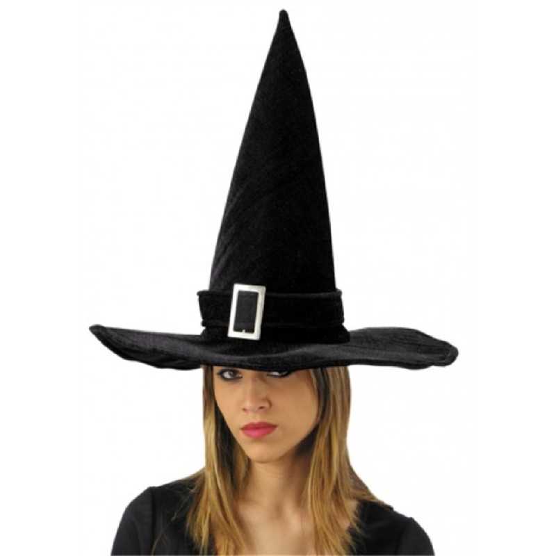 CHAPEAU SORCIERE POINTUE NOIR AVEC BOUCLE ARGENT