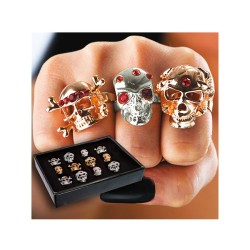 BAGUE TETE DE MORT AVEC PERLE ROUGE