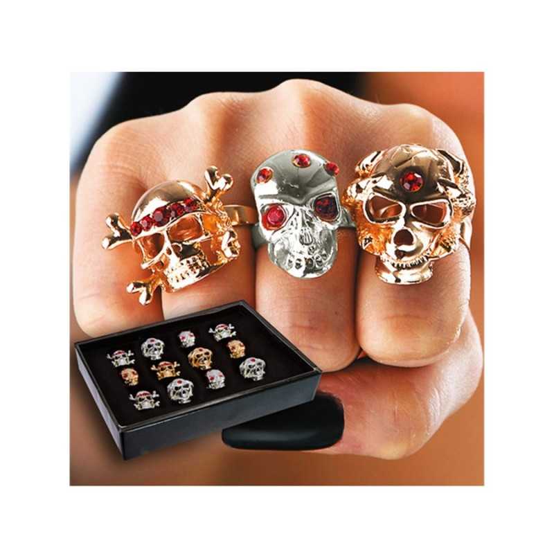 BAGUE TETE DE MORT AVEC PERLE ROUGE