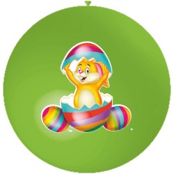 BALLON LATEX 3' PAQUES LAPIN JAUNE 2 FACES