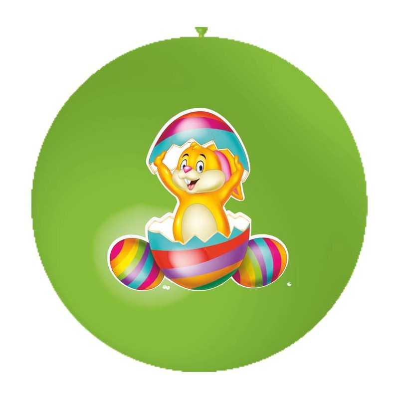 BALLON LATEX 3' PAQUES LAPIN JAUNE 2 FACES