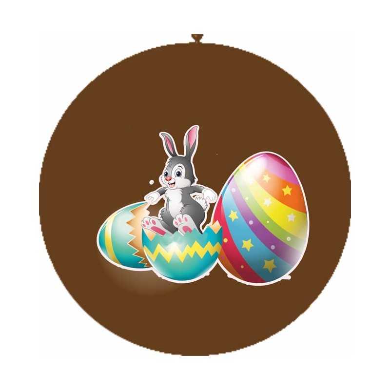 BALLON LATEX 3' PAQUES LAPIN DANS L'OEUF 2 FACES