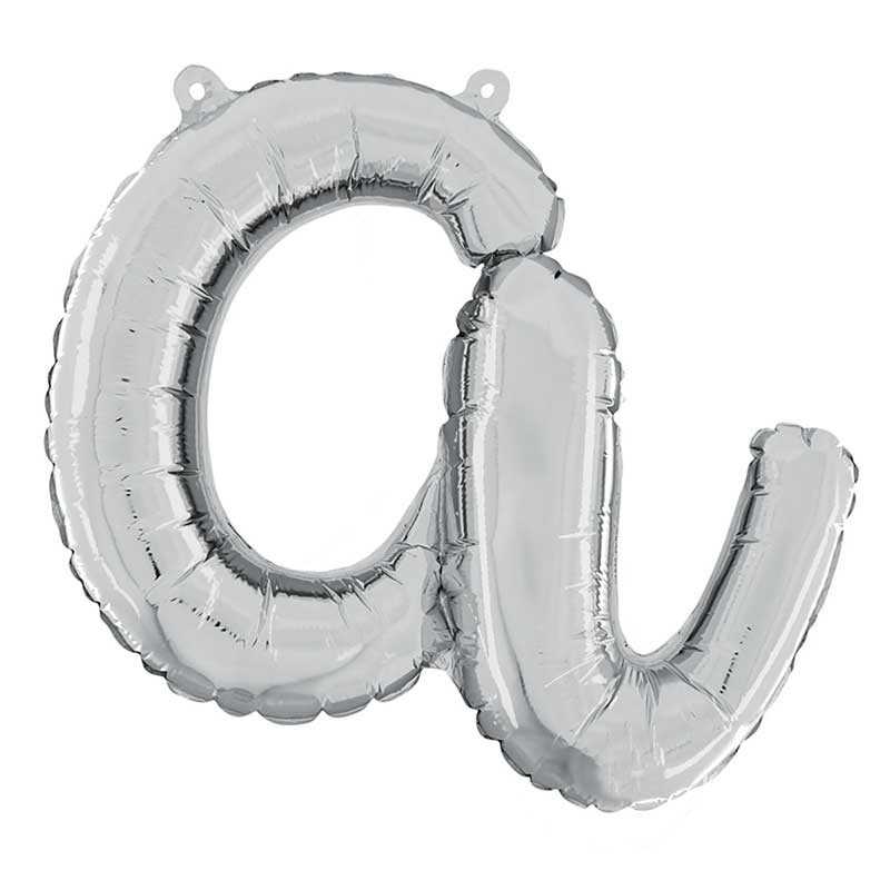 BALLON METALLIQUE LETTRE A SCRIPT ARGENT 35 CM