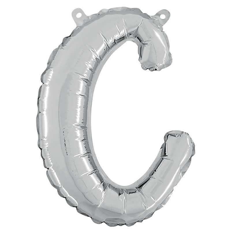 BALLON METALLIQUE LETTRE C SCRIPT ARGENT 35 CM
