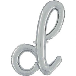 BALLON METALLIQUE LETTRE D SCRIPT ARGENT 35 CM