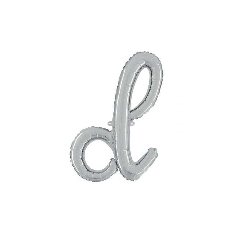 BALLON METALLIQUE LETTRE D SCRIPT ARGENT 35 CM