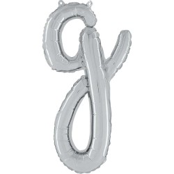 BALLON METALLIQUE LETTRE G SCRIPT ARGENT 35 CM