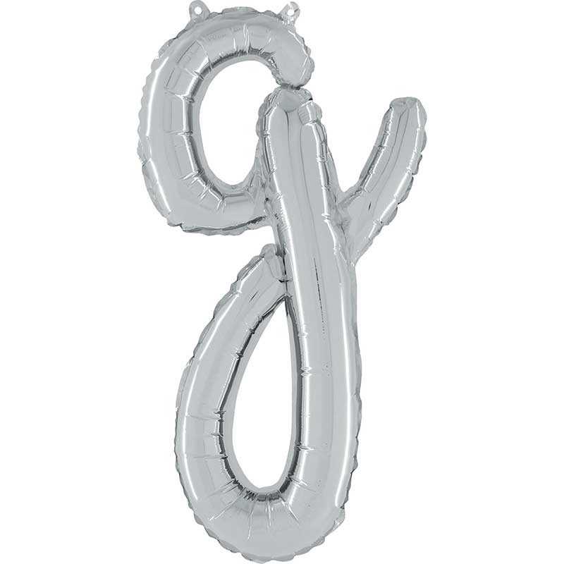 BALLON METALLIQUE LETTRE G SCRIPT ARGENT 35 CM