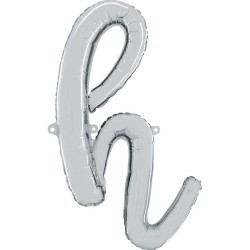 BALLON METALLIQUE LETTRE H SCRIPT ARGENT 35 CM