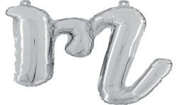 BALLON METALLIQUE LETTRE M SCRIPT ARGENT 35 CM