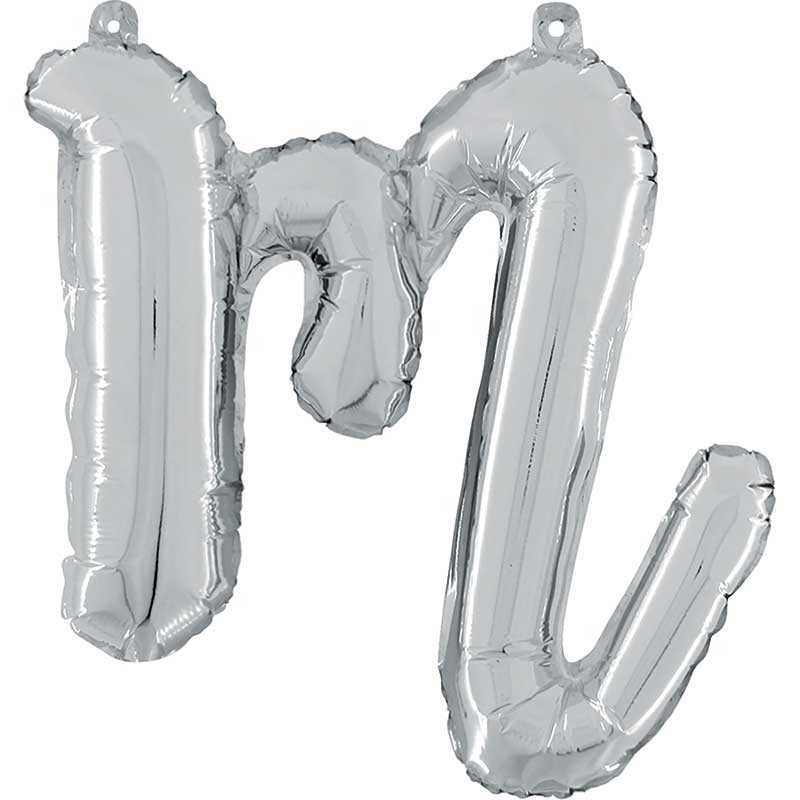 BALLON METALLIQUE LETTRE M SCRIPT ARGENT 35 CM