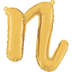 BALLON METALLIQUE LETTRE N CURSIVE OR 36 CM