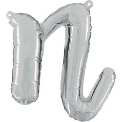 BALLON METALLIQUE LETTRE N SCRIPT ARGENT 35 CM