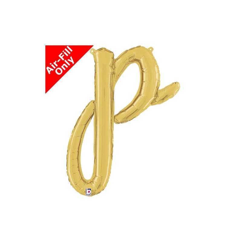 BALLON METALLIQUE LETTRE P CURSIVE OR 36 CM 
