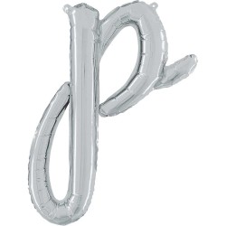 BALLON METALLIQUE LETTRE P SCRIPT ARGENT 35 CM 