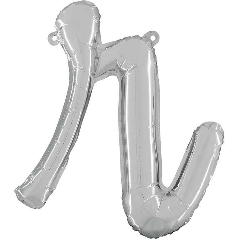 BALLON METALLIQUE LETTRE R SCRIPT ARGENT 35 CM