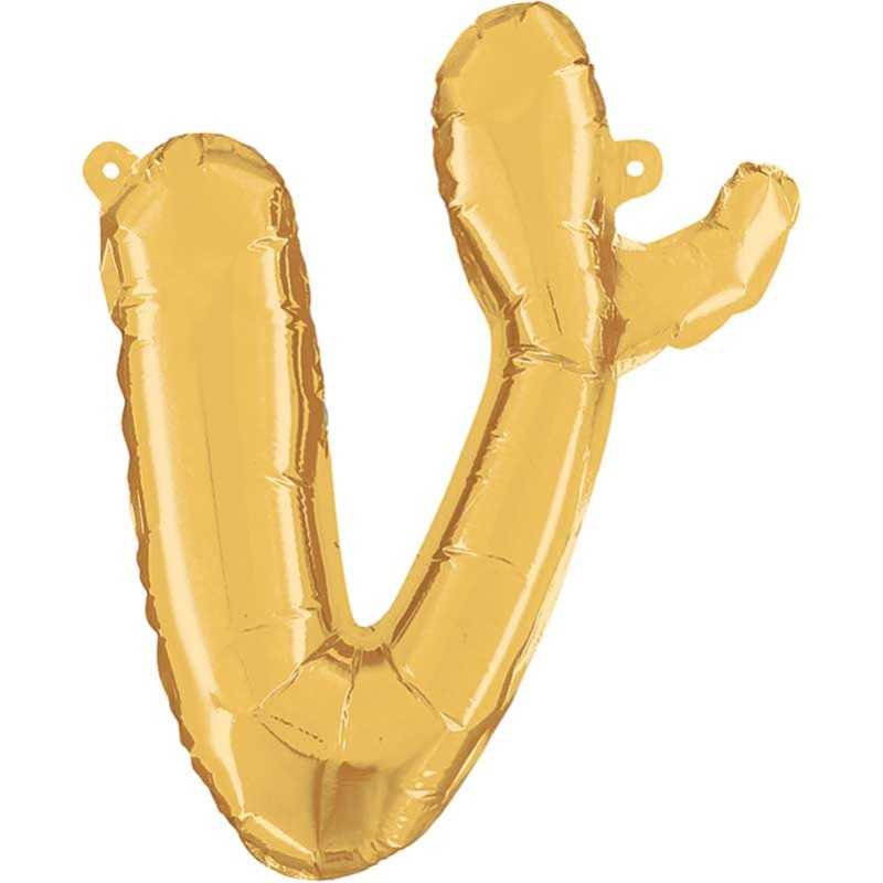 BALLON METALLIQUE LETTRE V CURSIVE OR 36 CM
